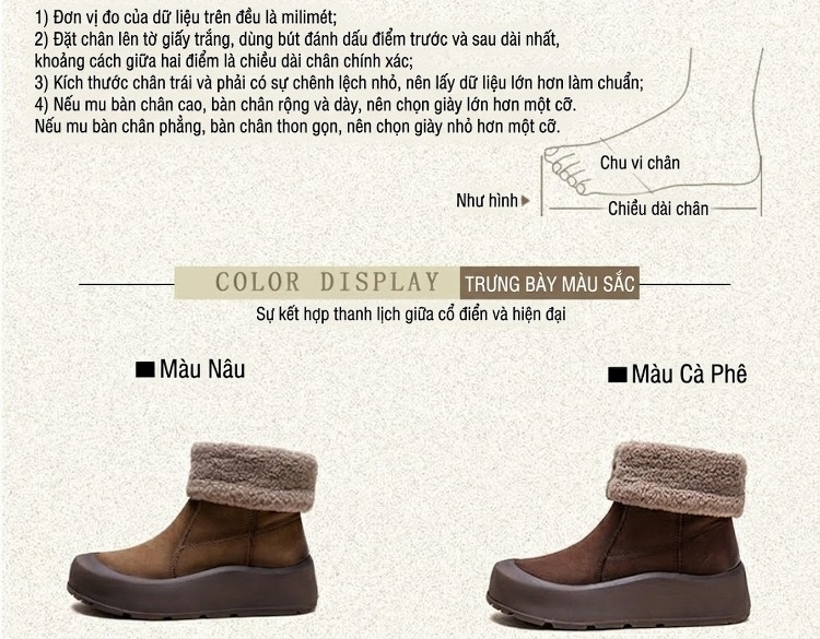 Boot Nữ Cổ Lông Giữ Ấm Lót Lông Chiều Cao Đế Khoảng 5cm Màu Nâu chi tiết 3