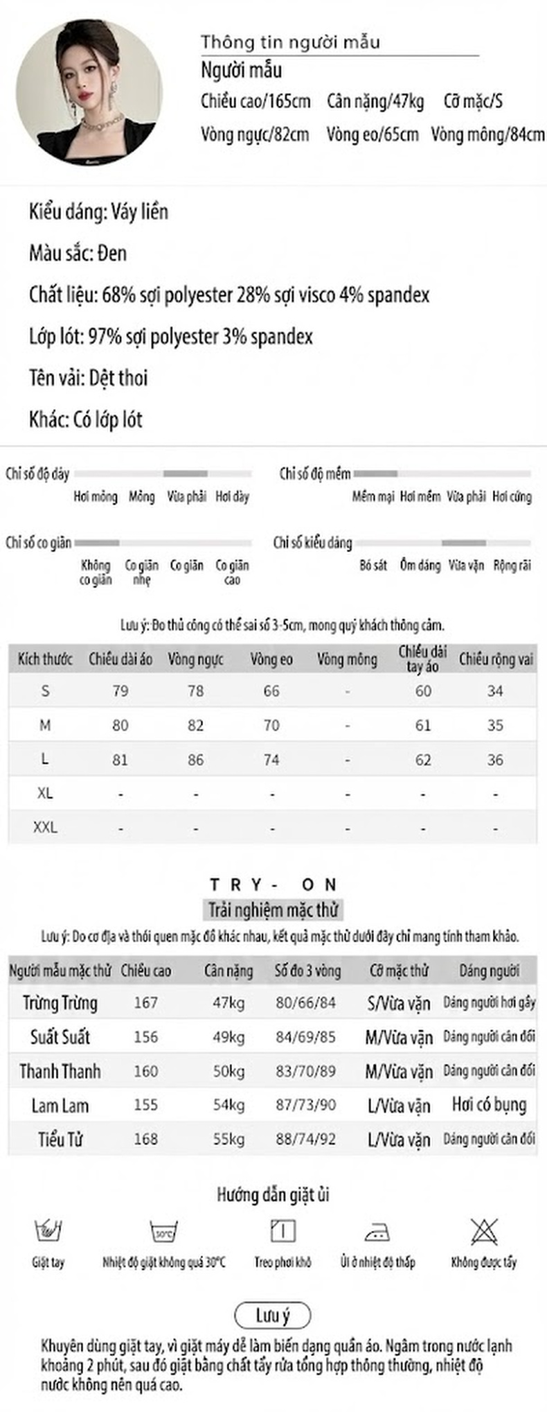 Váy liền thân Nữ Cổ chữ Vuông Tay Dài dáng chữ A Ôm Eo Họa Tiết Kẻ Sọc Màu Đen chi tiết 2