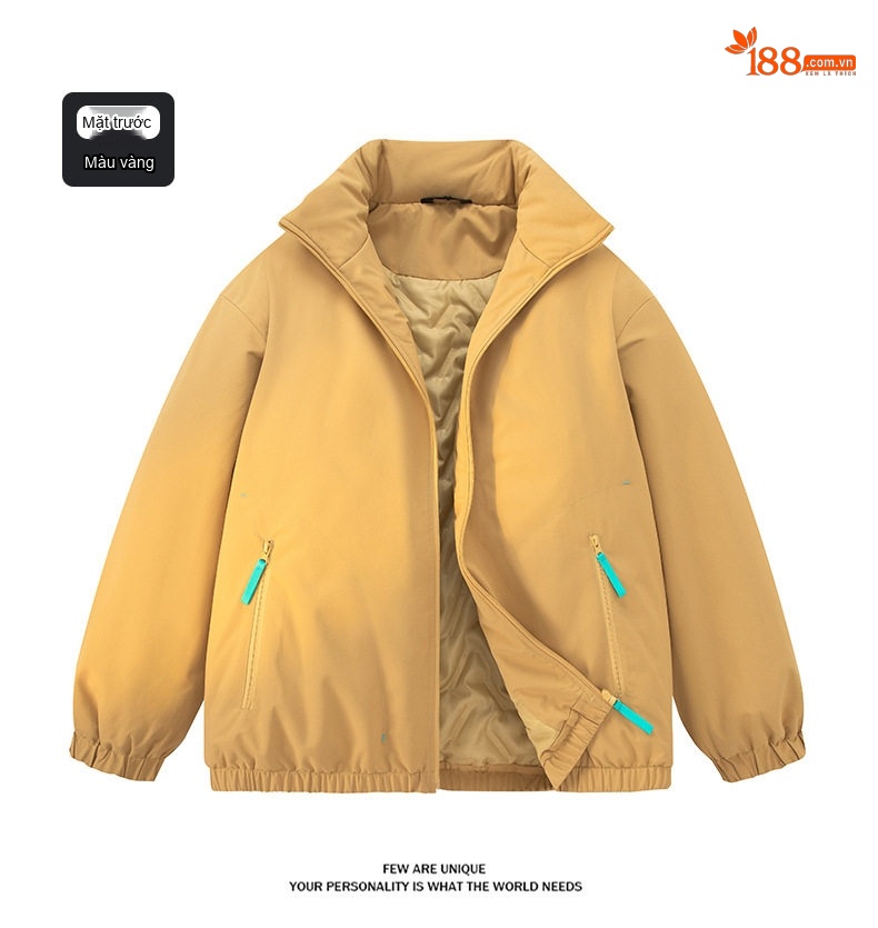 Áo Khoác Bông Lót Dày Cổ Trụ Có Logo Cotton Nam Nữ Unisex Màu Trắng, Đen, Vàng, Hồng chi tiết 14