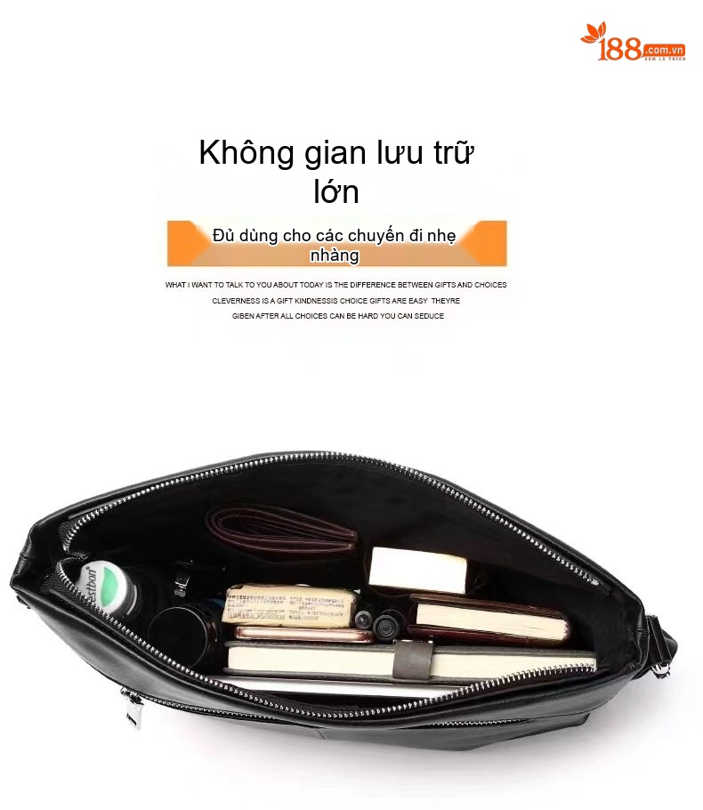 Túi Đeo Chéo Nam Da Bò Phong Cách Đường Phố Thời Trang Màu Đen chi tiết 8