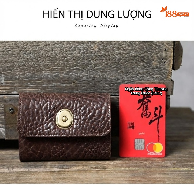 Ví Đựng Thẻ Da Bò Thật Dáng Ngang Mini Thủ Công Màu Nâu, Đen, Vàng chi tiết 9