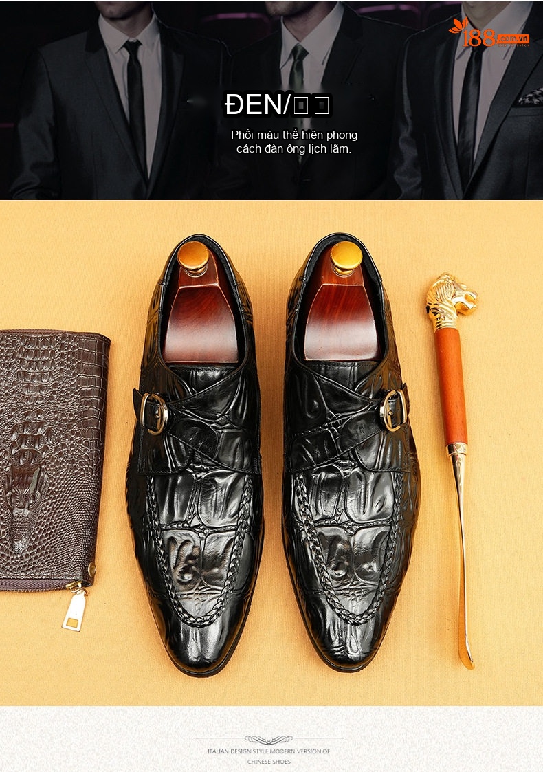 Giày Monkstrap Khóa Cài Nam Da Bóng Chiều Cao Đế Khoảng 3cm Màu Đen, Nâu chi tiết 3