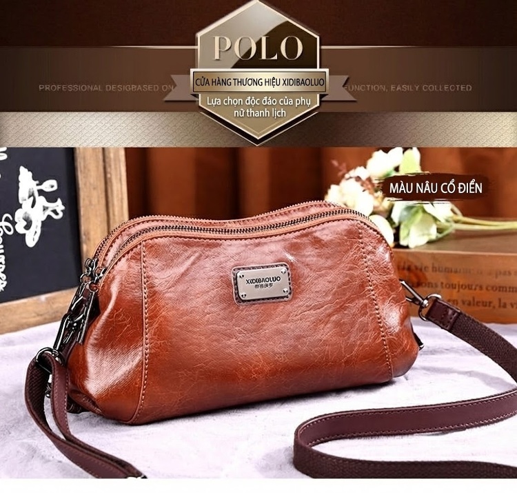 Túi Đeo Vai/Đeo Chéo Nữ Da Bóng Thiết Kế Retro Phong Cách Âu Mỹ Sức Chứa Lớn Màu Nâu chi tiết 14