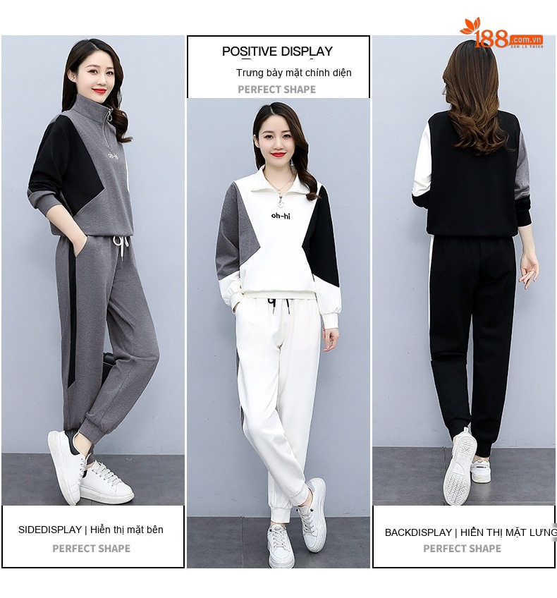 Bộ Đồ Nữ Thu Đông Áo Hoodie Quần Jogger Bo Gấu Phong Cách Thời Trang Trẻ Trung Màu Đen, Xám, Trắng chi tiết 5