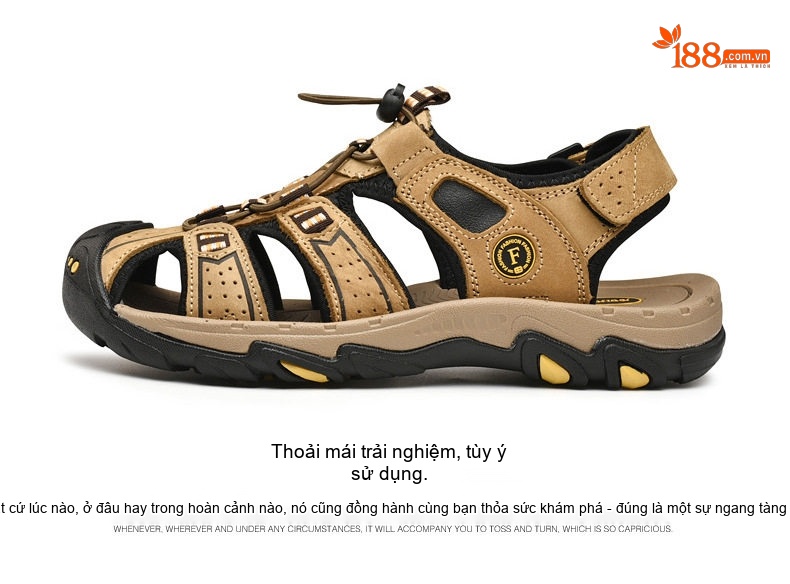 Sandal Rọ Nam Da Thật Thoáng Khí Đi Biển Chiều Cao Đế Khoảng 3cm Màu Nâu, Đen chi tiết 19