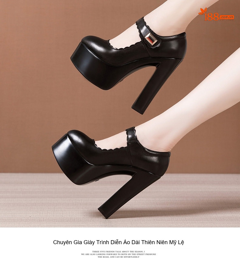 Giày Cao Gót Nữ Đế Xuồng 15cm Quai Ngang Mũi Nhọn Phong Cách Vintage Màu Đen, Bạc, Trắng, Đỏ... chi tiết 11