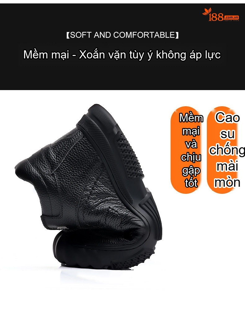 Giày Boot Nam Cao Cổ Da Mờ Lót Lông Ấm Áp Chiều Cao Đế Khoảng 3cm Màu Đen chi tiết 5