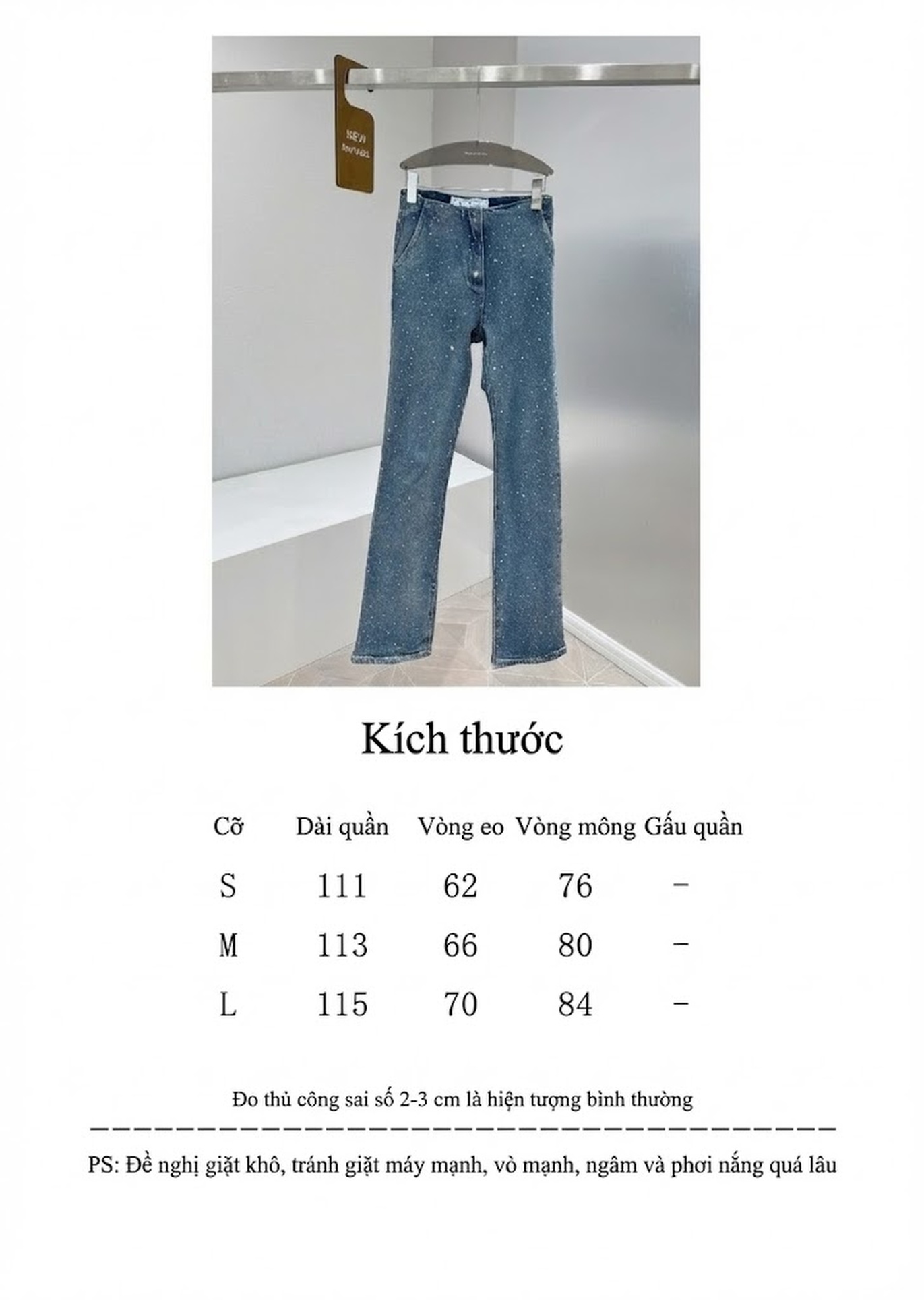 Quần Jean Nữ Đính Đá Cạp Cao Ống Loe Xẻ Tà chi tiết 1