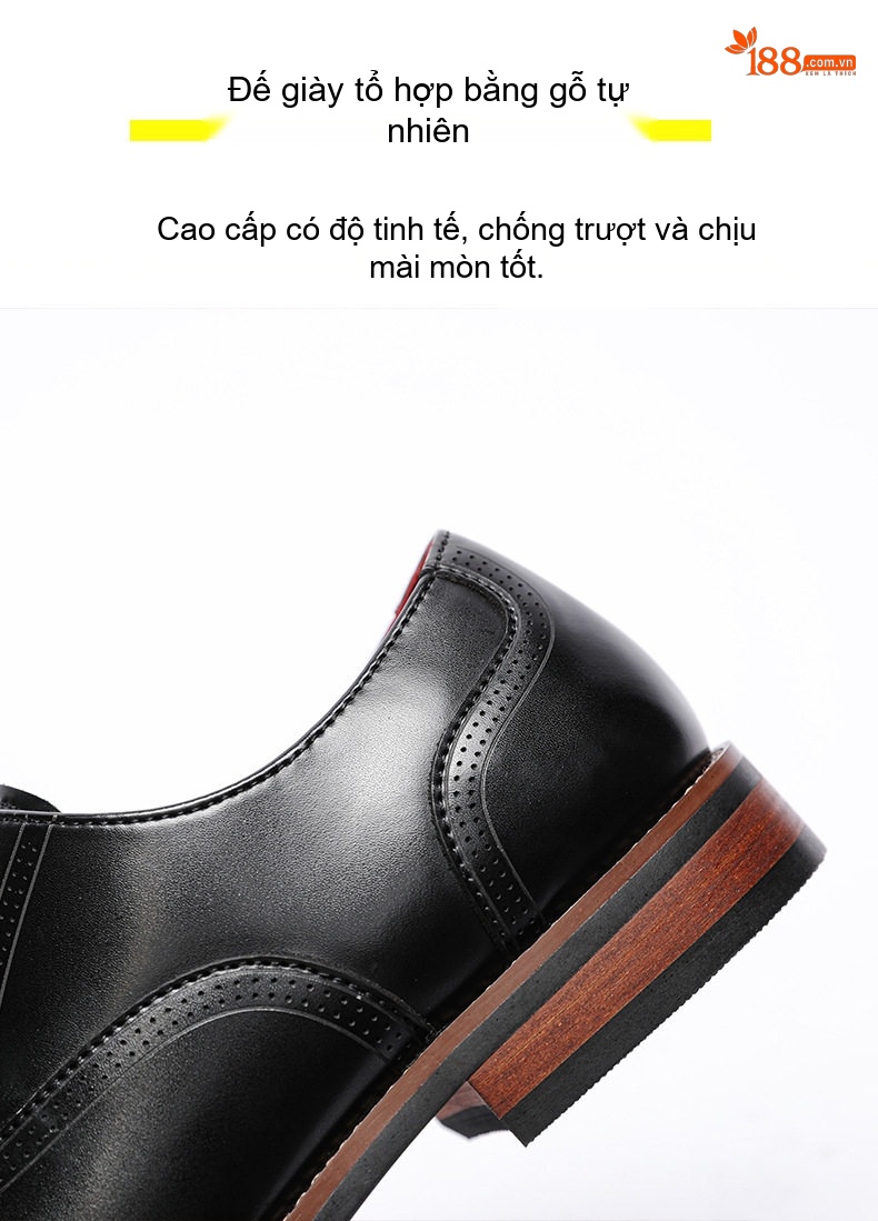 Giày Tây Buộc Dây Nam Da Bò Chiều Cao Đế Khoảng 3cm Màu Đen, Nâu chi tiết 10