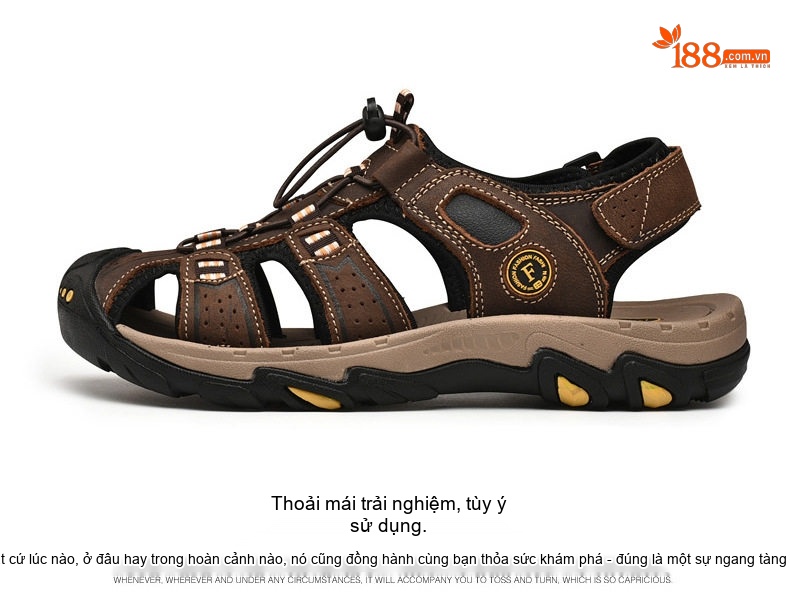 Sandal Rọ Nam Da Thật Thoáng Khí Đi Biển Chiều Cao Đế Khoảng 3cm Màu Nâu, Đen chi tiết 33