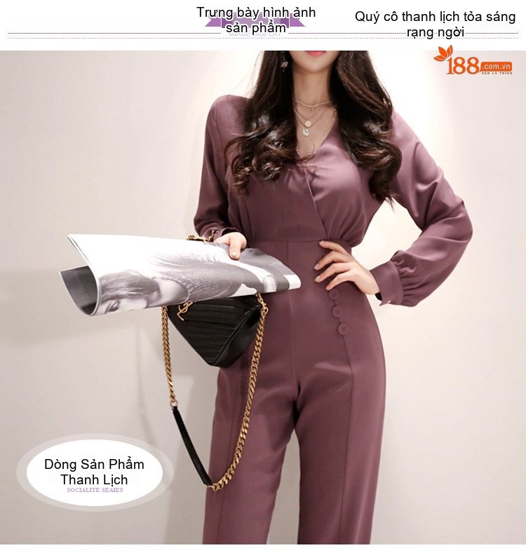 Jumpsuit Nữ Cổ chữ V Trưởng Thành Công Sở Ôm Eo Tôn Dáng Màu Tím chi tiết 1