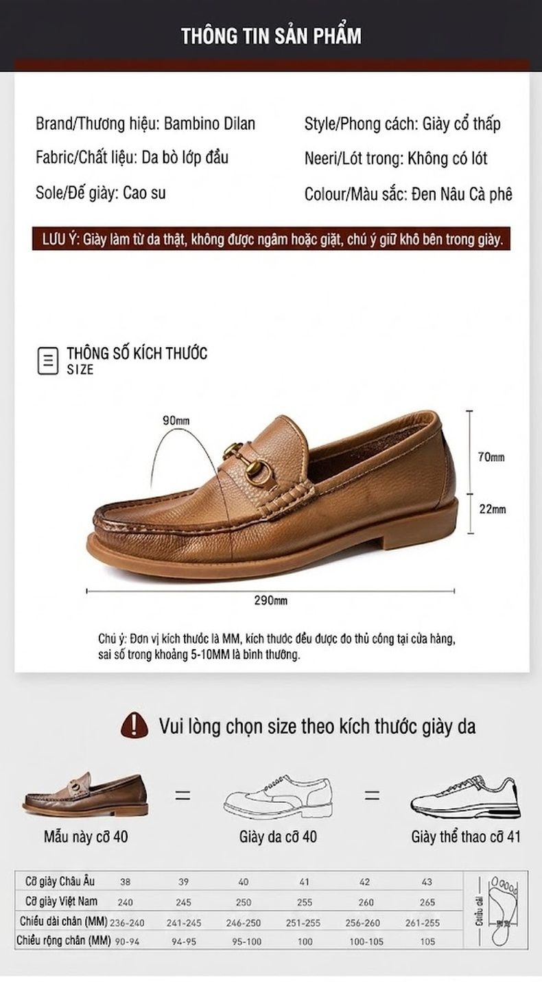 Giày Lười Nam Da Thật Thoáng Khí Chiều Cao Đế Khoảng 2.5cm Màu Nâu, Đen chi tiết 3
