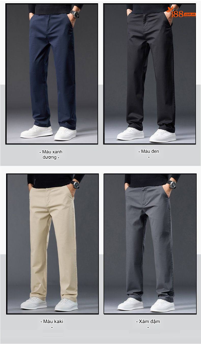 Quần Dài Nam Cotton Dáng Suông Rộng Thoải Mái Màu Đen, Xám, Kem, Xanh Navy chi tiết 10