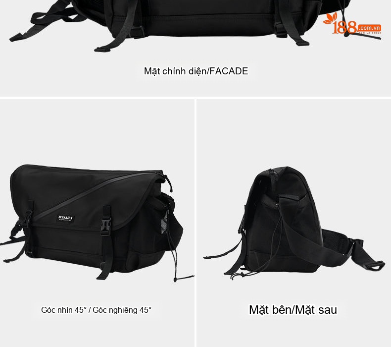 Túi Đeo Chéo Nam Nữ Vải Dệt Phong Cách Nhật Bản, Túi Đeo Vai Đa Năng, Túi Du Lịch Chống Thấm Nước Màu Đen chi tiết 9