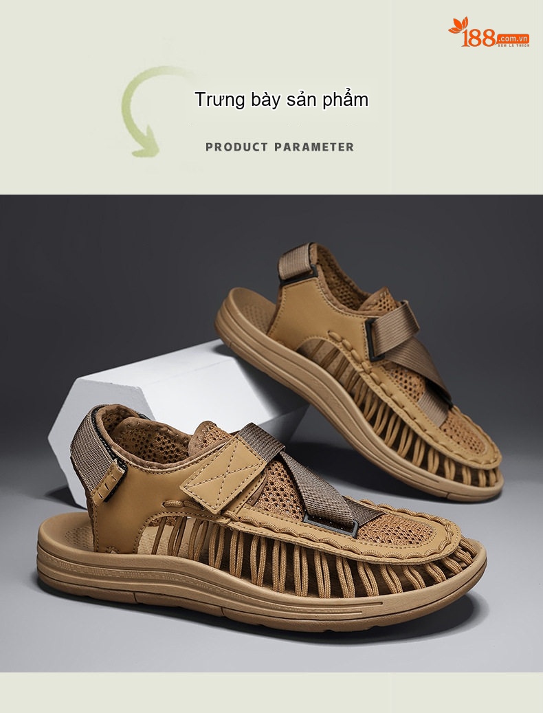 Sandal Nam Quai Dán Bện Dây Thoáng Khí Đế Cao 2cm chi tiết 6