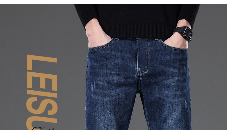 Quần Jean Nam Ống Đứng Co Giãn Ôm Dáng Phong Cách Casual Màu Xanh Đậm, Đen chi tiết 1