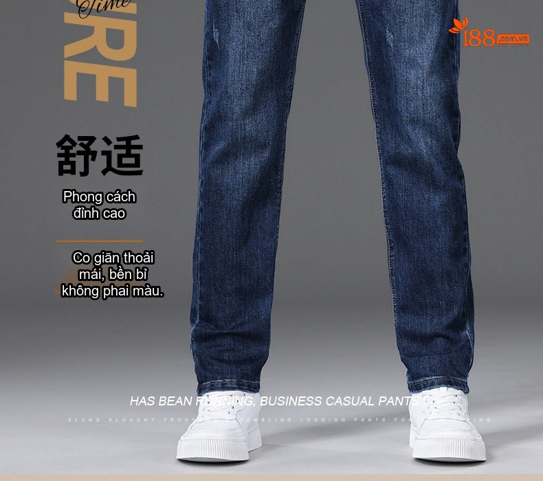 Quần Jean Nam Ống Đứng Co Giãn Ôm Dáng Phong Cách Casual Màu Xanh Đậm, Đen chi tiết 2