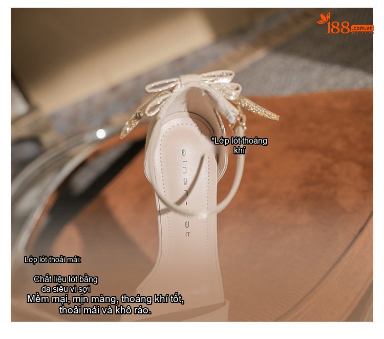 Giày Sandal Cao Gót Nữ Quai Mảnh Hở Ngón Gót Cao 8cm Màu Đen, Kem chi tiết 8