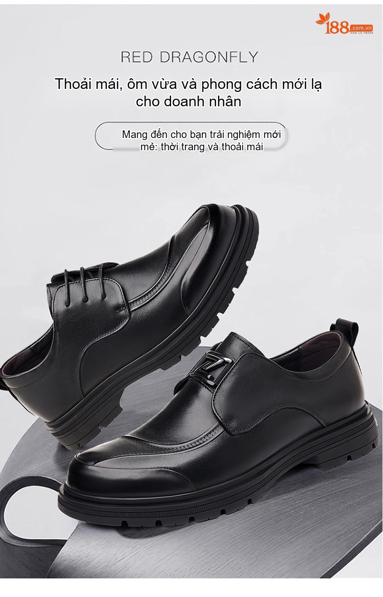 Giày Tây Derby Nam Da Bò Chiều Cao Đế Khoảng 3.5cm Màu Đen chi tiết 5