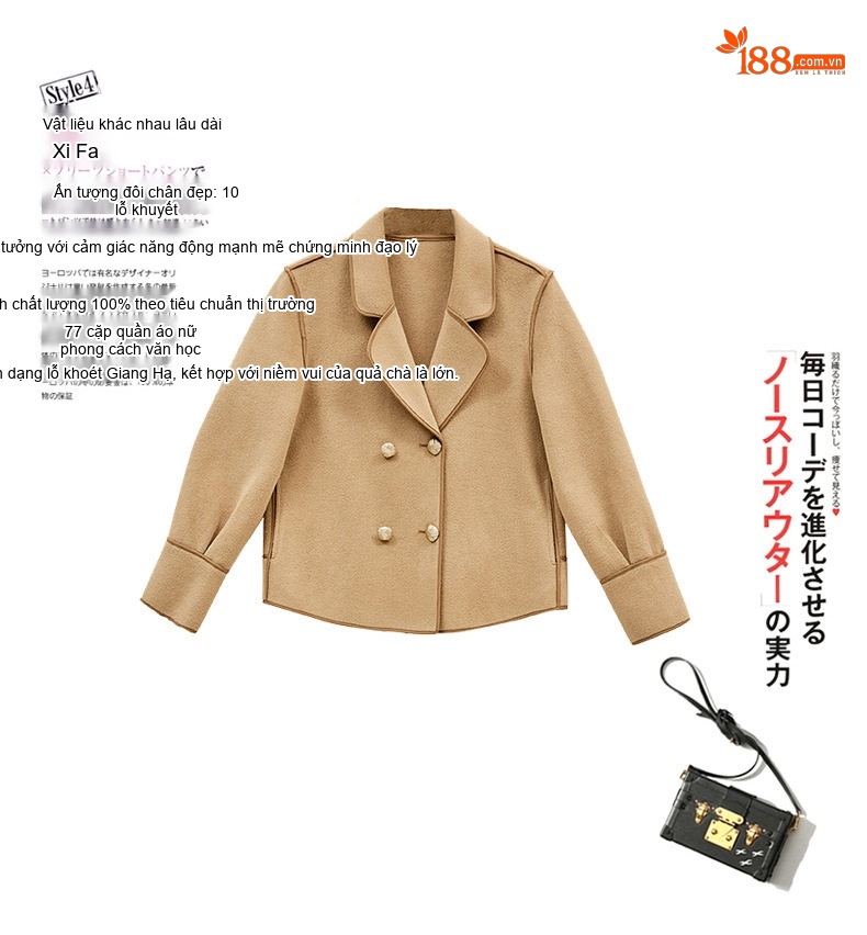 Áo Khoác Dạ Nữ Ngắn Hai Mặt Dáng Blazer Thanh Lịch Màu Be, Nâu chi tiết 8