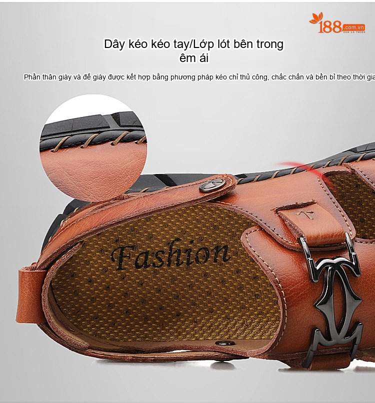 Sandal Nam Da Thật Xỏ Ngón Thoáng Khí Chiều Cao Đế Khoảng 3cm Màu Nâu, Đen chi tiết 7