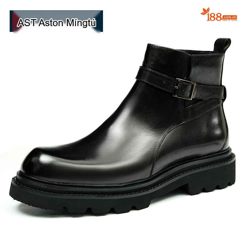 Boot Nam Cao Cổ Da Bò Khóa Cài Phong Cách Anh Quốc Chiều Cao Đế Khoảng 4cm Màu Đen, Nâu Đỏ