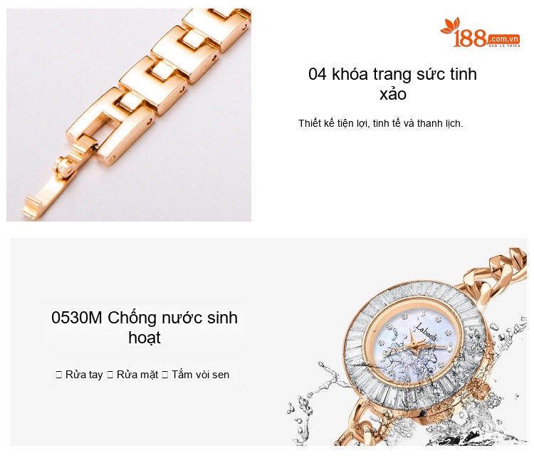 Đồng Hồ Nữ Labaoli Dây Kim Loại Mạ Vàng Hồng Mặt Tròn Đính Đá chi tiết 10