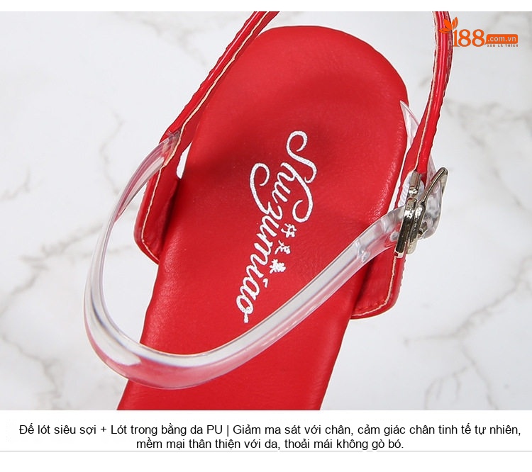 Giày Sandal Cao Gót Nữ Quai Trong Suốt Da Bóng Gót Cao 10cm - 12cm Màu Đen, Đỏ, Vàng, Xanh Dương... chi tiết 5