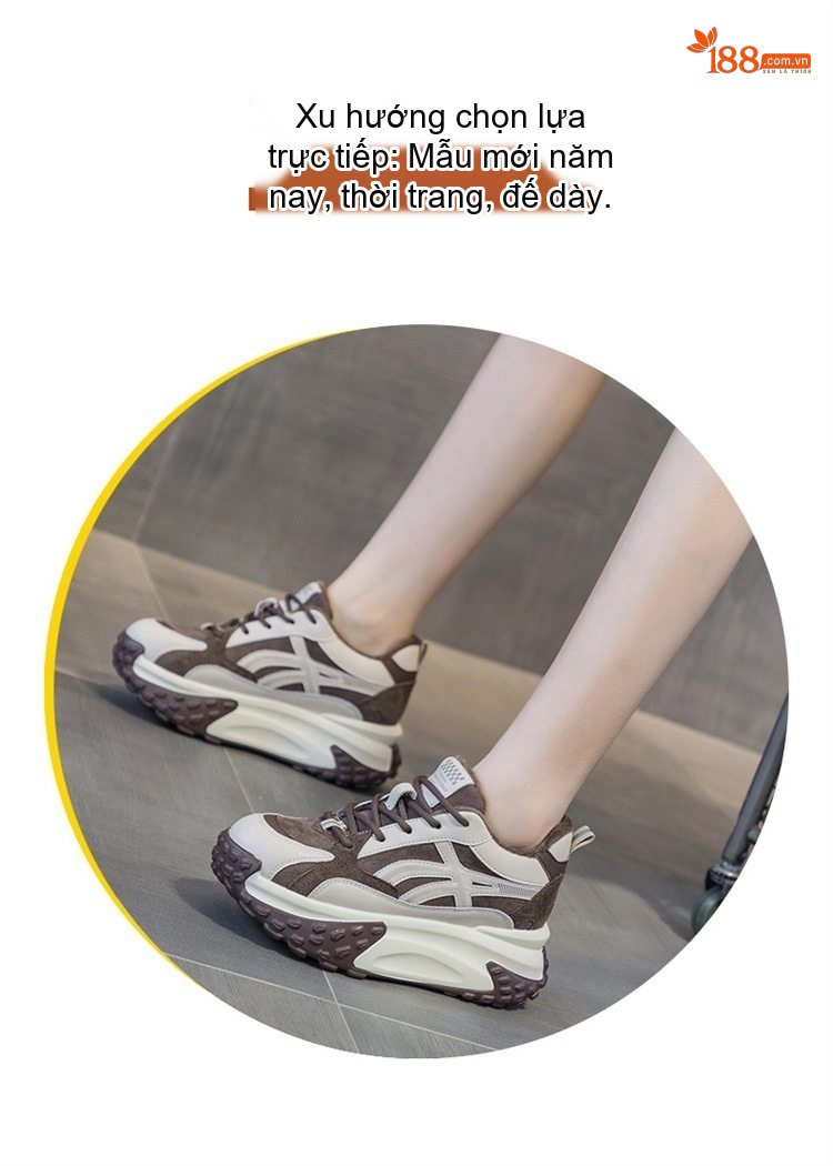 Giày Thể Thao Nữ Đế Dày Thời Trang Chiều Cao Đế Khoảng 5cm Màu Đen, Trắng, Nâu, Xám chi tiết 3