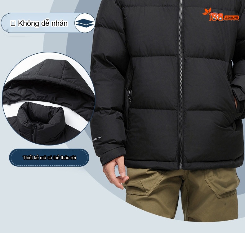 Áo Khoác Phao Nam Ba Lớp Chống Thấm Nước Mũ Rời Siêu Ấm chi tiết 6