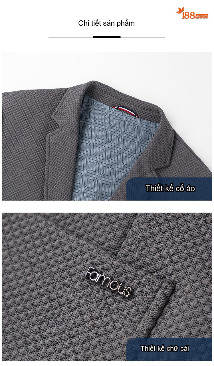 Áo Khoác Blazer Nam Vải Dệt Kim Phong Cách Business Casual Màu Nâu, Xám, Đen chi tiết 17