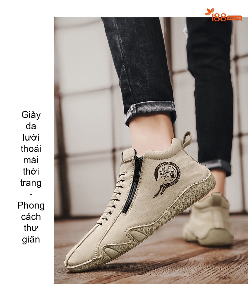 Giày Martin Nam Cổ Cao Vải Canvas Khóa Zip Chiều Cao Đế Khoảng 3cm Màu Be, Xám, Xanh Dương chi tiết 13