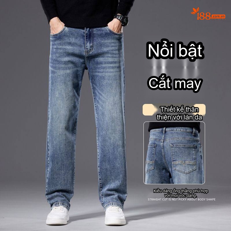 Quần Jean Nam Ống Suông Rộng Dáng Ôm Vừa Vặn Co Giãn Thoải Mái Màu Xanh