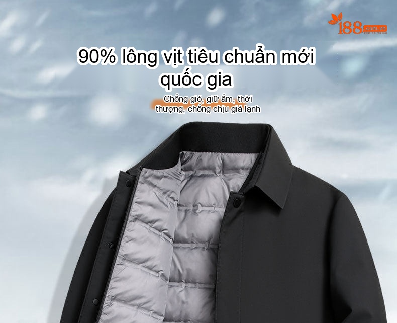 Áo Khoác Phao Nam Dáng Dài Lót Lông Vũ Trắng Tháo Rời Màu Đen, Xám chi tiết 1