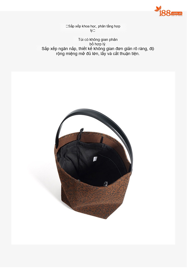 Túi Xách Nữ Da Mờ Bucket Lớn Đeo Vai, Xách Tay Phong Cách Vintage Màu Nâu chi tiết 10