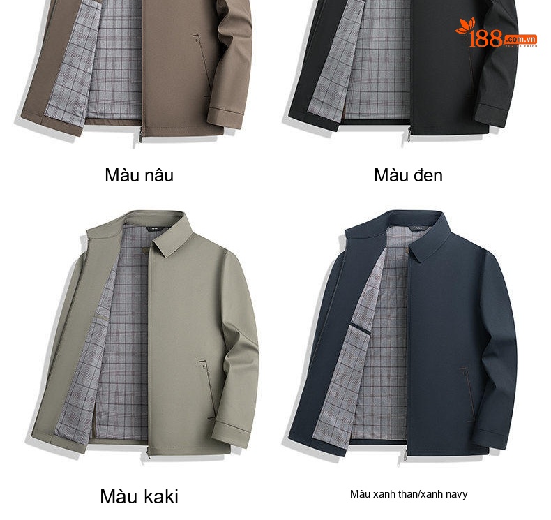 Áo Khoác Nam Cổ Bẻ Khóa Kéo Kiểu Dáng Công Sở Màu Xanh Navy, Nâu, Đen chi tiết 12