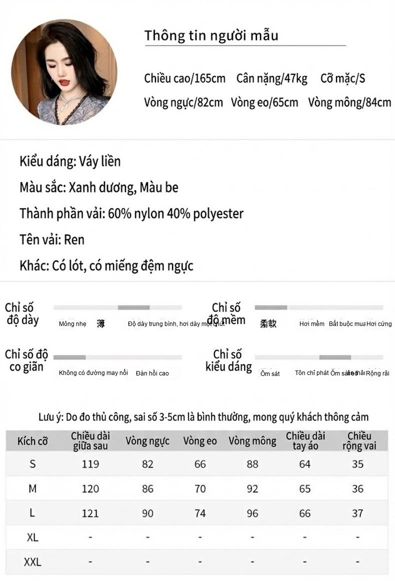 Đầm Dài Nữ V Cổ Ren Thêu Hoa Tay Dài Dáng Cá Tính Kiểu Pháp Màu Xám Xanh chi tiết 2