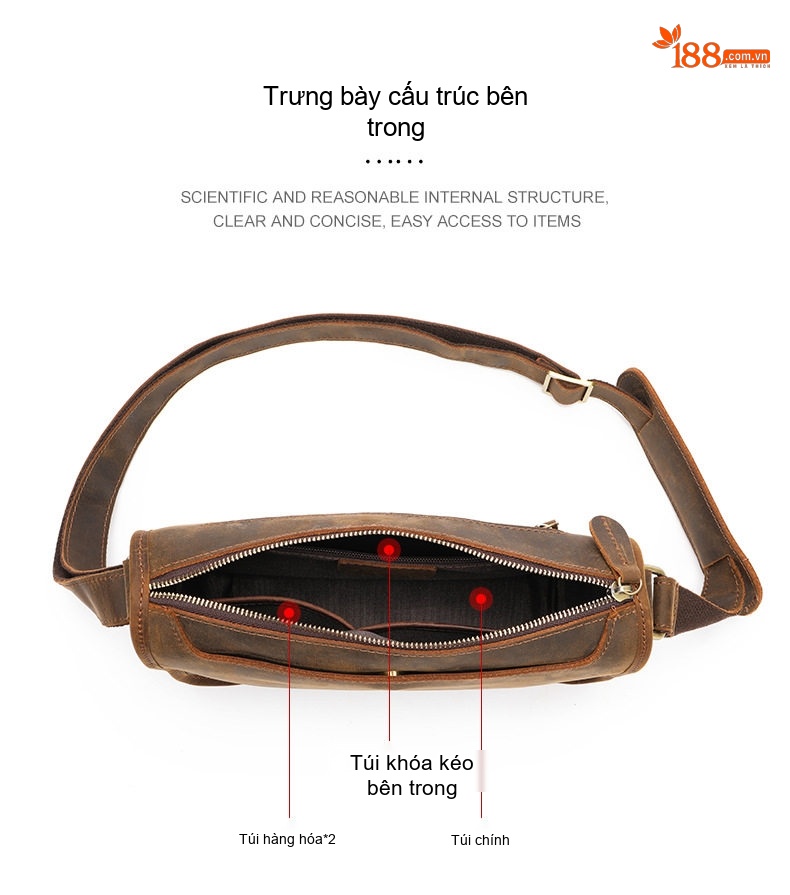Túi Đeo Vai/Đeo Chéo Nam Da Ngựa Điên Cao Cấp Phong Cách Retro Màu Nâu chi tiết 4