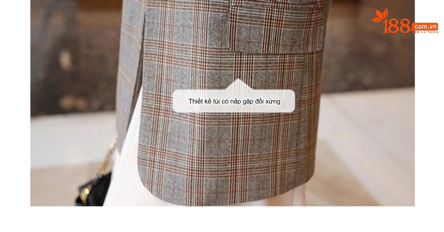 Áo Khoác Blazer Nữ Kẻ Ô Một Nút Phong Cách Thời Trang Thanh Lịch chi tiết 9