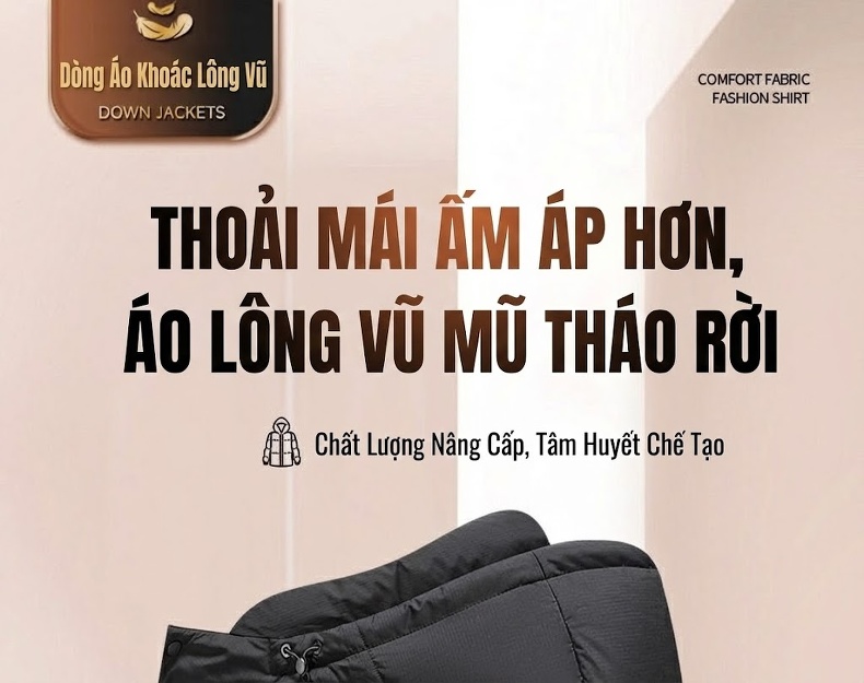 Áo Phao Lông Vũ Nam Ba Lớp Chống Thấm Nước Mũ Trùm Đầu Tháo Rời Siêu Ấm Màu Đỏ, Xám, Đen, Trắng... chi tiết 1