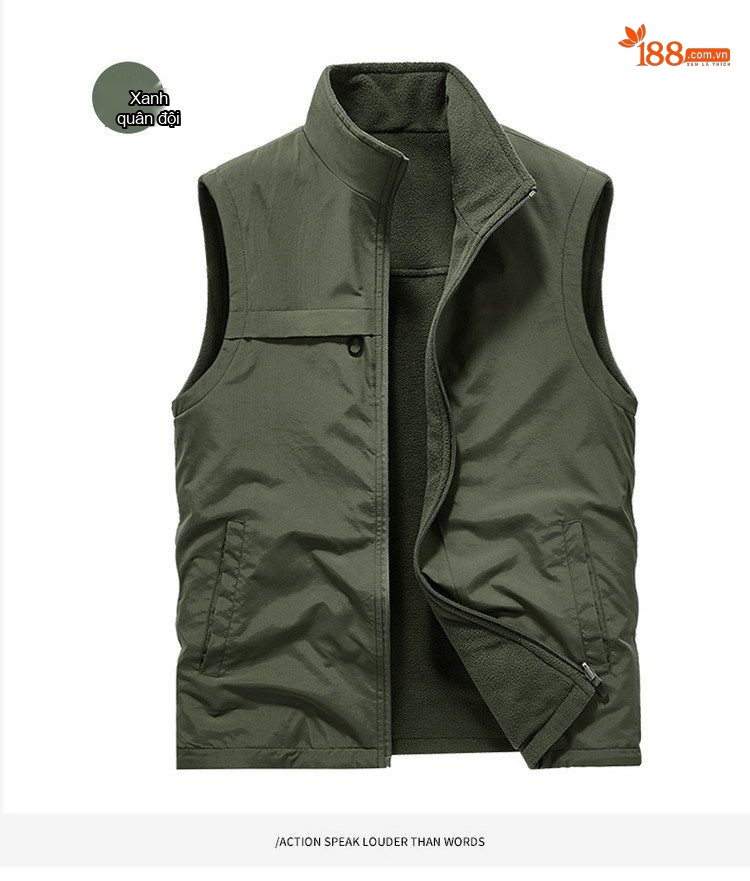 Áo Gile Nam Lót Lông Dày Dặn Hai Mặt Giữ Ấm Chống Gió Màu Xanh Rêu, Be, Xanh Navy, Đen, Xám chi tiết 13
