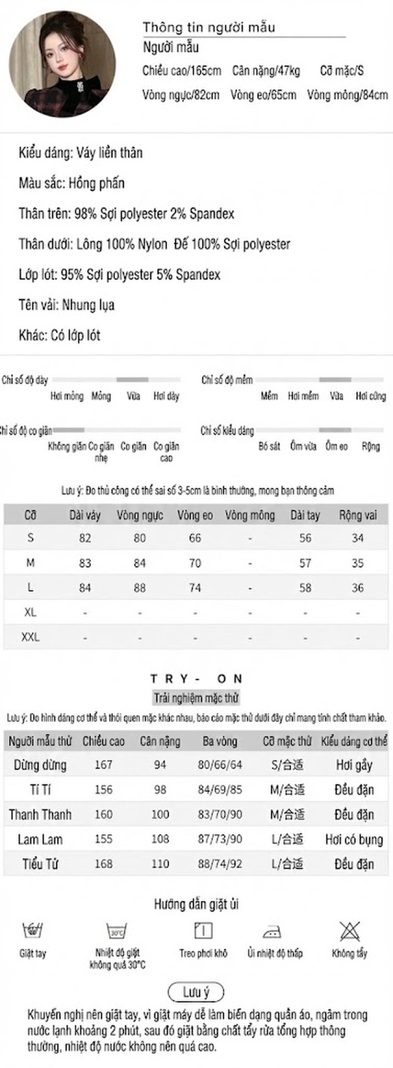 Váy Xòe Nữ Tay Dài Cổ Nơ Họa Tiết Kẻ Caro Thu Đông Màu Đỏ Đô, Đen chi tiết 2