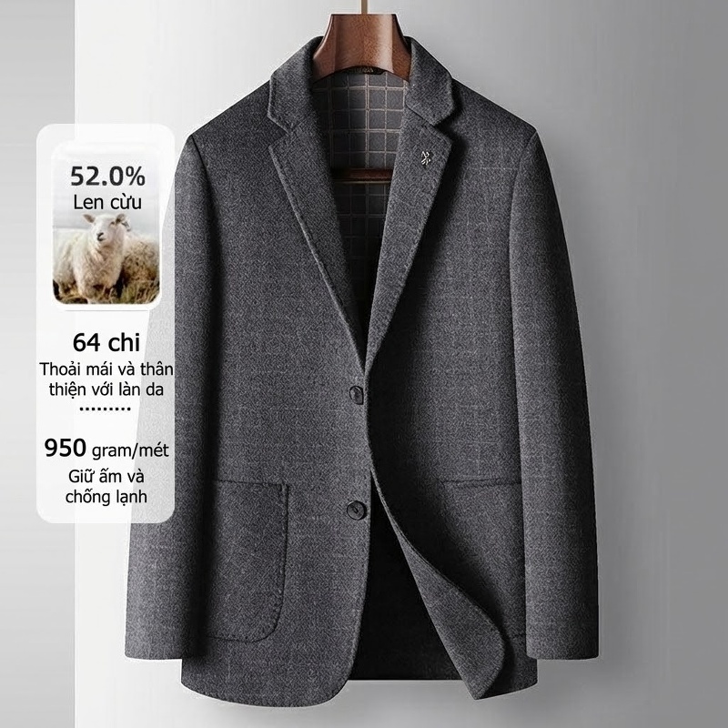 Áo Vest Nam Len Lông Cừu Màu Xám