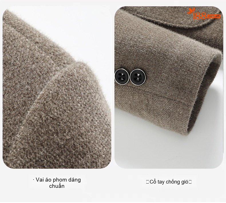 Áo Khoác Dạ Nam Trung Niên Cổ Trụ Dáng Dài Vừa Phong Cách Business Casual Màu Xám Đậm, Nâu chi tiết 9