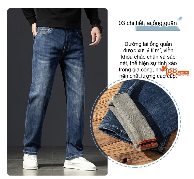 Quần Jean Nam Cotton Co Giãn Dáng Suông Rộng Phong Cách Doanh Nhân Màu Xanh chi tiết 8