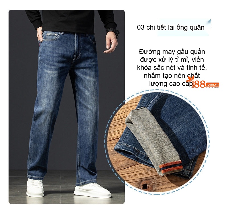 Quần Jean Nam Cotton Co Giãn Dáng Suông Rộng Thoải Mái Màu Xanh chi tiết 8