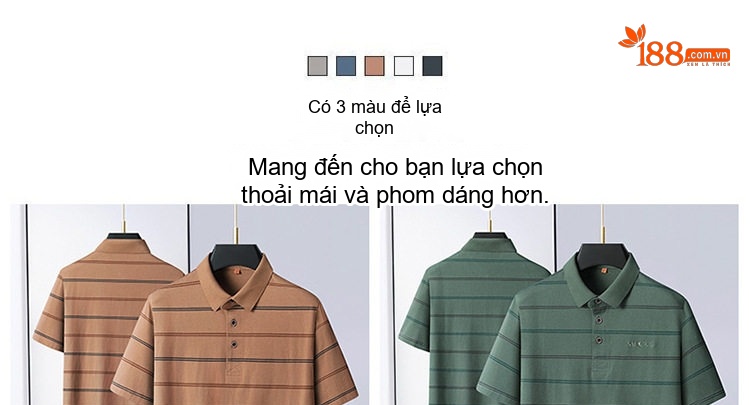 Áo Polo Sọc Tay Ngắn Nam Cỡ Lớn Thoáng Mát Màu Xanh Navy, Xanh Rêu, Nâu chi tiết 1
