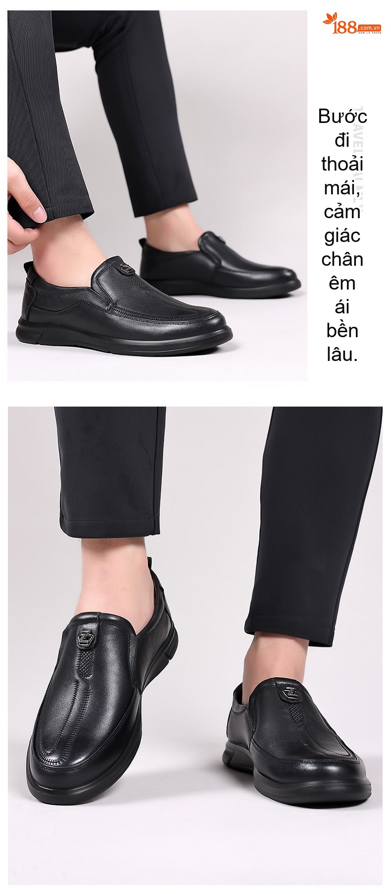 Giày Lười Nam Da Bò Chiều Cao Đế Khoảng 3cm Màu Đen chi tiết 4