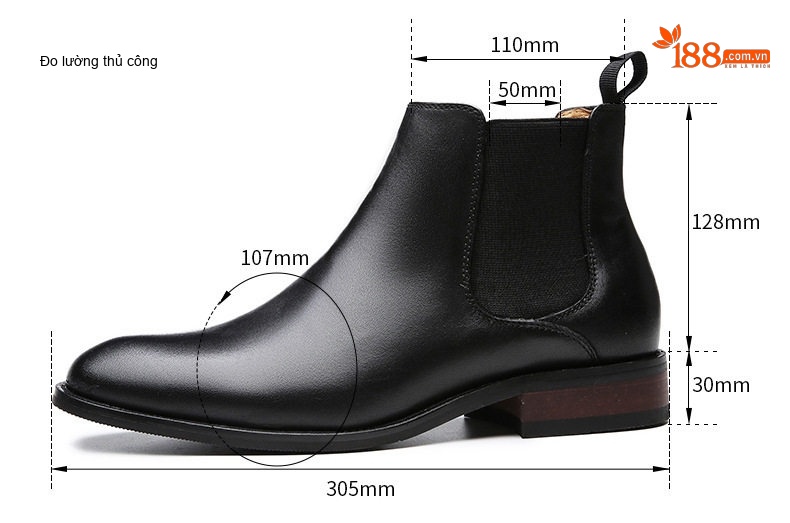 Giày Chelsea Boot Nam Da Bò Chiều Cao Đế Khoảng 3cm Màu Đen, Nâu chi tiết 4