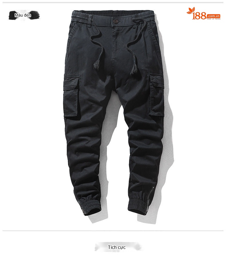 Quần Dài Jogger Nam Cotton Ống Bo Chun Thu Đông Phong Cách Mỹ Lưng Thun Dây Rút Màu Be, Đen, Xám, Xanh... chi tiết 13